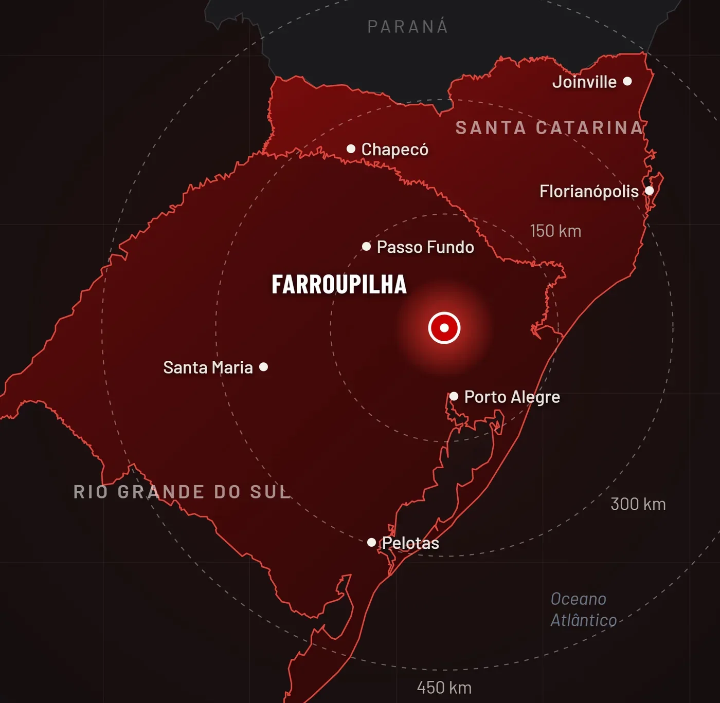 Mapa de atendimento da Metalfar: sede em Farroupilha, cobrindo todo o Rio Grande do Sul e Santa Catarina